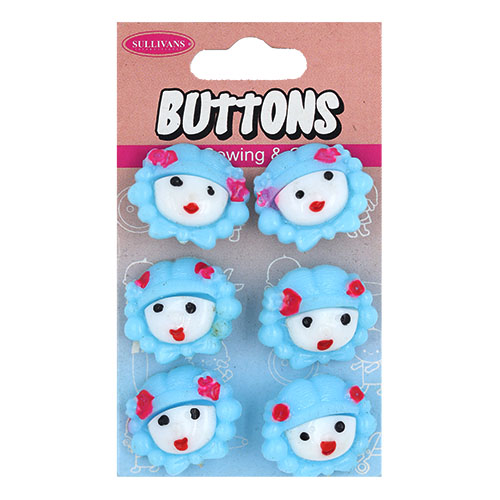 14967 Sullivans Buttons Card - Girl With Blue Hair - 6pcs