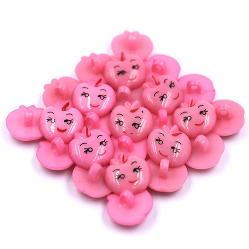 14984 Sullivans 18mm Kids Plastic Shank Button - Apple Face - Pink - 35 In A Tube