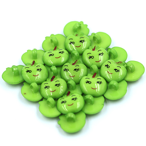 14986 Sullivans 18mm Kids Plastic Shank Button - Apple Face - Green - 35 In A Tube