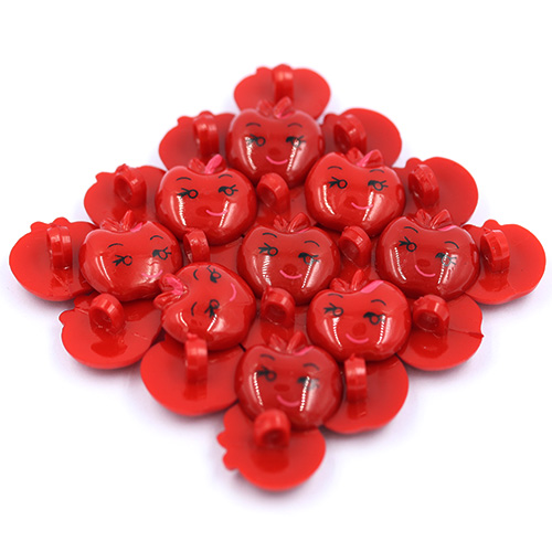 14987 Sullivans 18mm Kids Plastic Shank Button - Apple Face - Red - 35 In A Tube