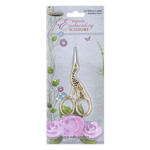 15025 Sullivans 90mm Heirloom Embroidery Scissors - Gold - Stork