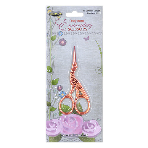 15027 Sullivans 90mm Heirloom Embroidery Scissors - Rose Gold - Stork