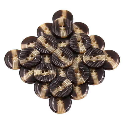 15396 Sullivans 15mm Grooved Round Plastic Button 4 Hole - Brown With Beige Strip - 72 In A Tube