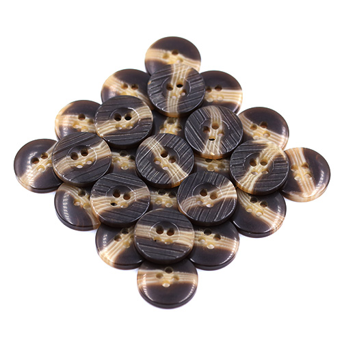 15397 Sullivans 18mm Grooved Round Plastic Button 4 Hole - Brown With Beige Strip - 42 In A Tube