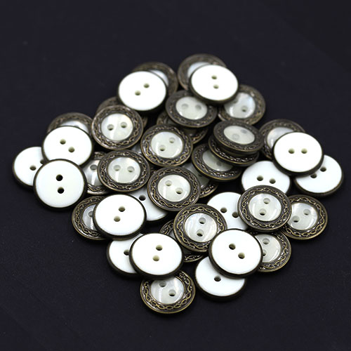 15433 Sullivans 15mm Round Pearl Plastic Button 2 Hole Surrounded With Bronze Detailing - 40 In A Tube 