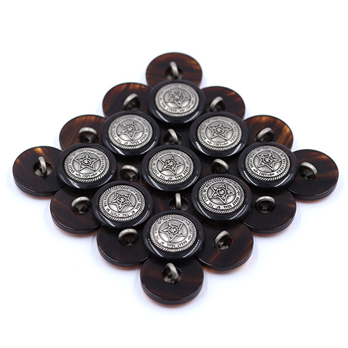 15438 Sullivans 15mm Round Metal Shank Button In Cased In Plastic - Star Emblem - 50 In A Tube