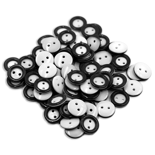 15671 Sullivans 14mm Round Plastic Button 2 Hole With Black Border - White - 75 In A Tube