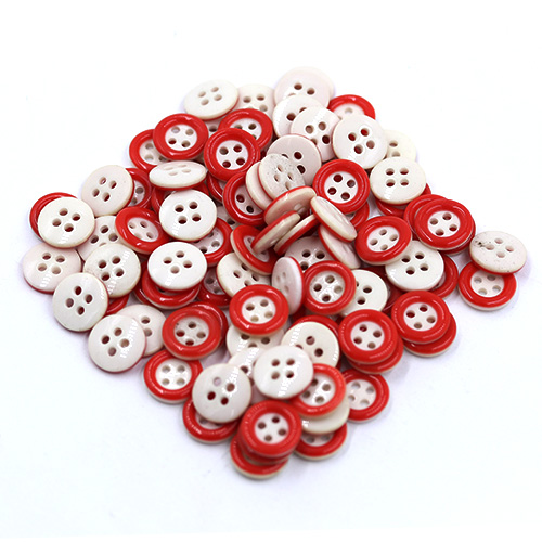 15679 Sullivans 11mm Round Plastic Button 4 Hole With Red Border - White - 100 In A Tube