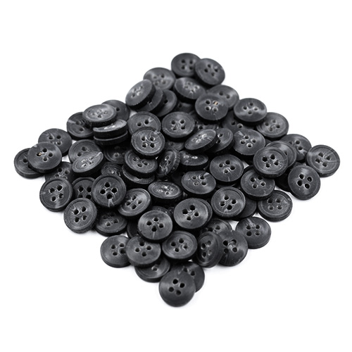 16508 Sullivans 11mm Round Plastic Button With Four Holes - Black - Bag Of 100