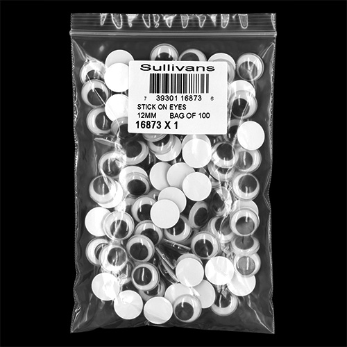 16873 Sullivans 12mm Bulk Joggle Eyes - Stick On - Bag Of 100