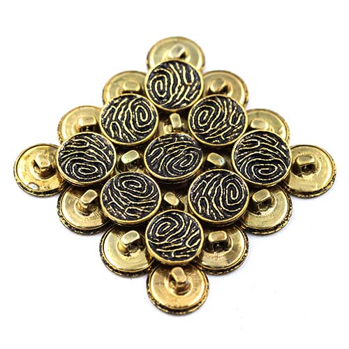 16883 Sullivans 15mm Round Metal Button With Veined Pattern - Antique Gold - 23 In A Tube