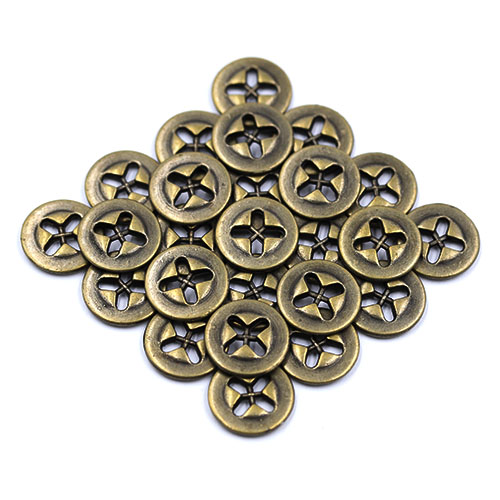 16892 Sullivans 15mm Round Metal Button With Cut Out Cross - Antique Gold - 37 In A Tube