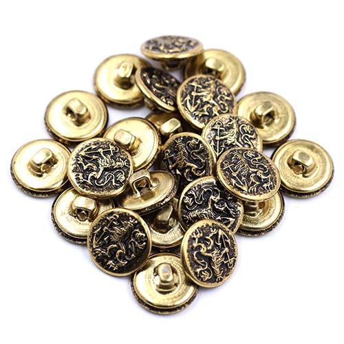 16924 Sullivans 15mm Round Metal Button With Crest - Old Gold - 23 In A Tube