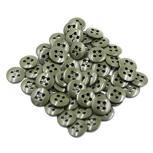 17301 Sullivans 15mm Round Plastic Button With Four Holes - Olive - 145 In A Tube