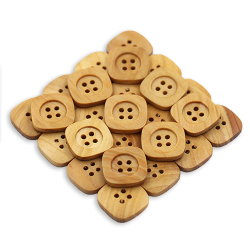 17309 Sullivans 21mm Square Wooden Button With Four Holes - Tan - 38 In A Tube