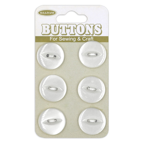 17327 Sullivans Buttons Card - 17mm With Two Holes - Frosted White - 6pcs