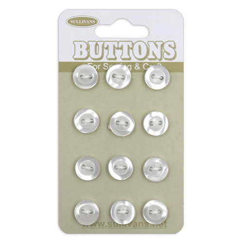 17336 Sullivans Buttons Card - 9mm With Two Holes - Frosted White - 12pcs