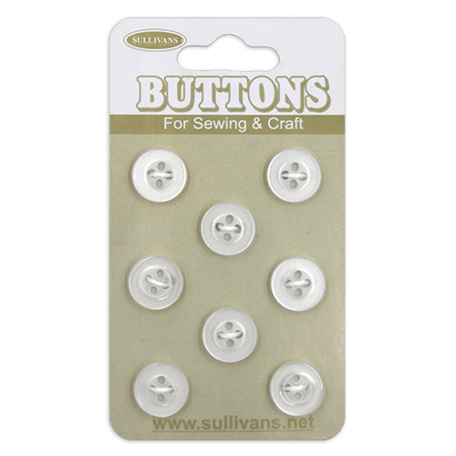 17347 Sullivans Buttons Card - 10mm With Four Holes - Frosted White - 8pcs