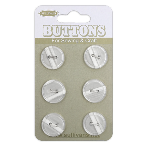 17361 Sullivans Buttons Card - 14mm With Two Holes - Frosted White - 6pcs