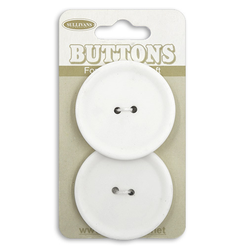 17402 Sullivans Buttons Card - 35mm With Two Holes - White - 2pcs