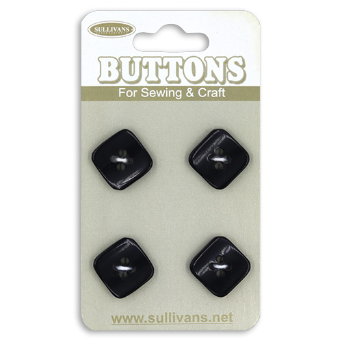 17441 Sullivans Buttons Card - 15mm Squares With Curved Edges - Black - 4pcs