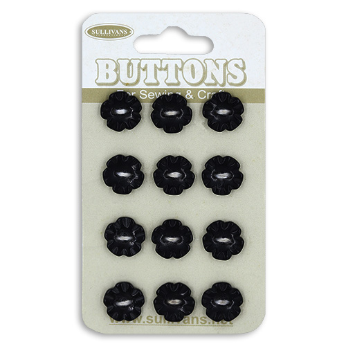 17459 Sullivans Buttons Card - 10mm Flowers - Black - 12pcs