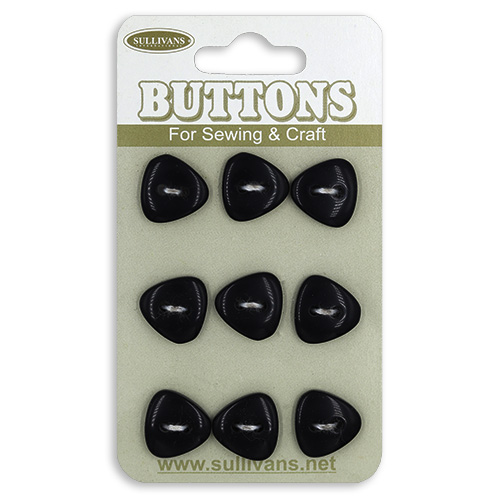 17496 Sullivans Buttons Card - 12mm Triangles With Curved Edges - Black - 9pcs