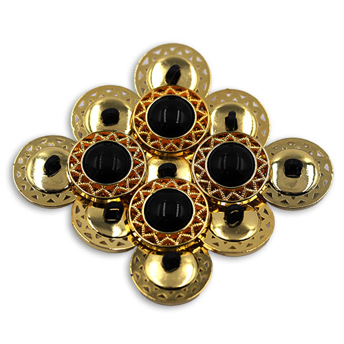 17843 Sullivans 21mm Round Plastic Button With Fine Gold Detailing - Black - 17 In A Tube
