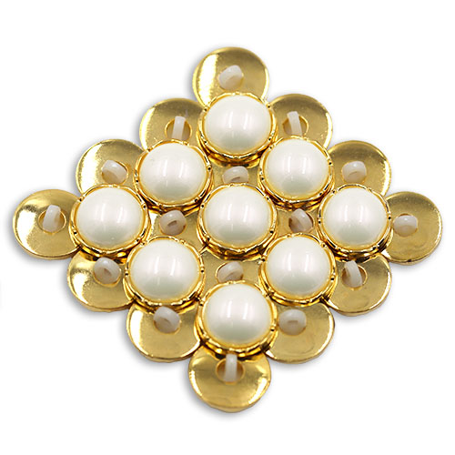 17845 Sullivans 16mm Round Pearl Plastic Button Surrounded With Fine Gold Detailing - 23 In A Tube 