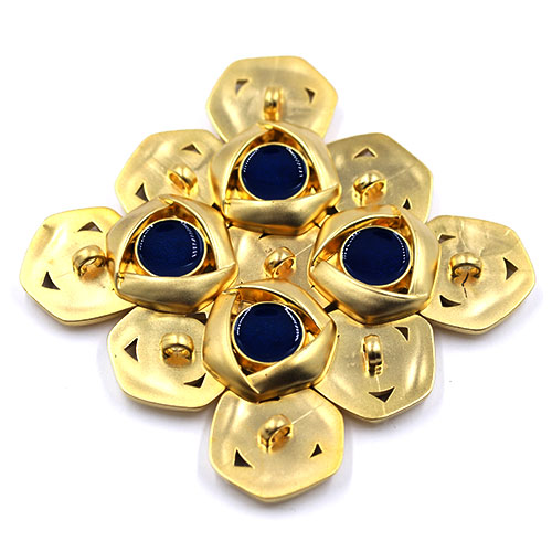 17856 Sullivans 25mm Round Plastic Button Surrounded With Gold Detailing - Navy - 16 In A Tube 