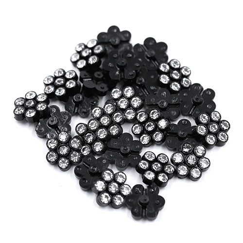17866 Sullivans 12mm Encased Diamontes In Flower Design Plastic Button - Black - 14 In A Tube