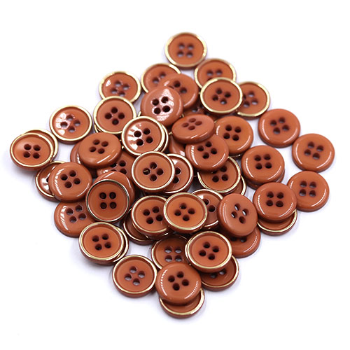 18073 Sullivans 10mm Gold Rimmed Plastic Round Button - Rust - 62 In A Tube
