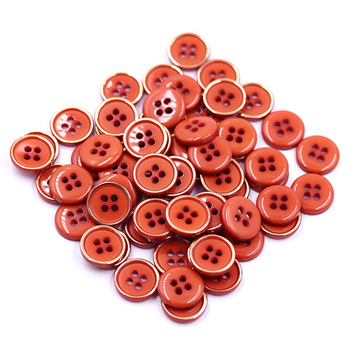 18077 Sullivans 10mm Gold Rimmed Plastic Round Button - Red - 62 In A Tube