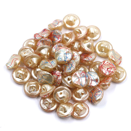 18097 Sullivans 12mm Indented Round Glass Button With Red & Blue Scribbles - Cream - 45 In A Tube