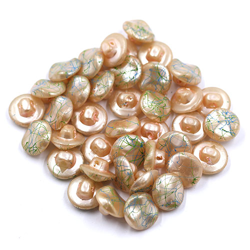 18101 Sullivans 14mm Indented Round Glass Button With Red & Blue Scribbles - Cream - 39 In A Tube