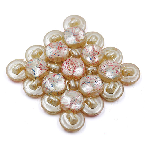18103 Sullivans 16mm Indented Round Glass Button With Red & Blue Scribbles - Cream - 34 In A Tube