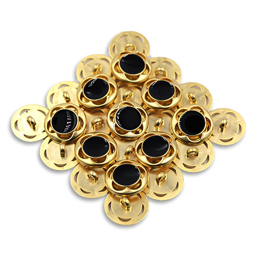 18654 Sullivans 20mm Round Plastic Button With Black Coloured Centre - Gold - 18 In A Tube 