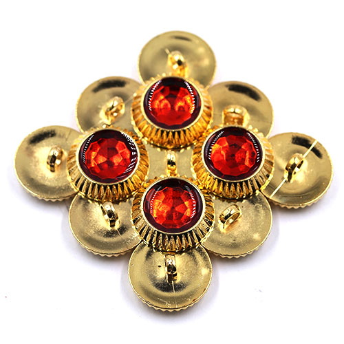18661 Sullivans 21mm Round Plastic Button With Red Coloured Centre - Gold - 18 In A Tube 