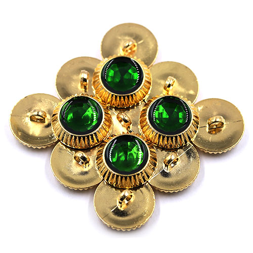 18663 Sullivans 21mm Round Plastic Button With Bottle Green Coloured Centre - Gold - 18 In A Tube 