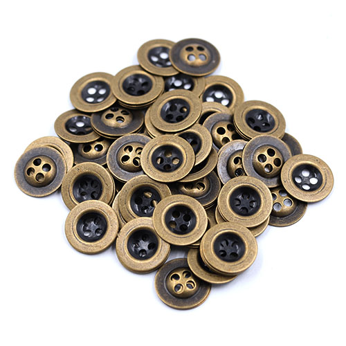 19029 Sullivans 15mm Round Metal Button With Four Holes - Bronze - 67 In A Tube