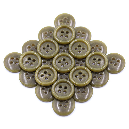 19091 Sullivans 15mm Plastic Button With Four Holes - Olive - 39 In A Tube
