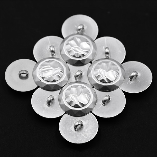 19128 Sullivans 25mm Round Plastic Button With Shank - Silver Indented Pattern - 34 In A Tube