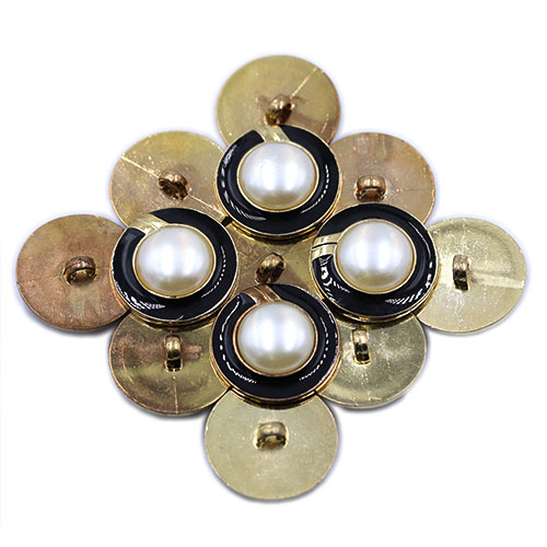 19132 Sullivans 25mm Round Plastic Pearl Button With Shank - Black And Gold Border - 31 In A Tube