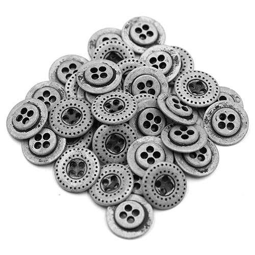 19146 Sullivans 15mm Round Metal Button With Dotted Rims - Silver - 35 In A Tube