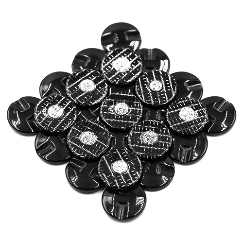 19185 Sullivans 21mm Round Plastic Button With Raised Middle And Crisscross Sparkles - Black - 55 In A Tub