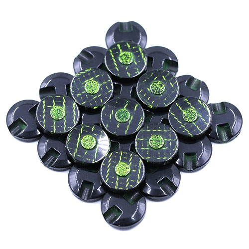 19187 Sullivans 15mm Round Plastic Button With Raised Middle And Crisscross Sparkles - Green - 90 In A Tub