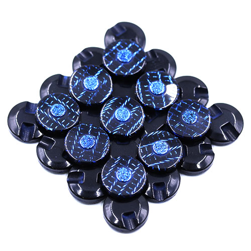 19193 Sullivans 15mm Round Plastic Button With Raised Middle And Crisscross Sparkles - Royal - 90 In A Tub