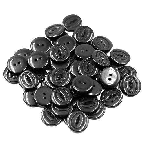 19202 Sullivans 15mm Round Plastic Button With Two Oval Lines Surrounding Hole - Black - 80 In A Tube