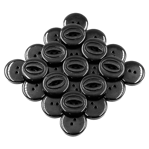 19203 Sullivans 18mm Round Plastic Button With Two Oval Lines Surrounding Hole - Black - 65 In A Tube