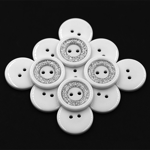 19217 Sullivans 25mm Round Plastic Button 2 Hole With Diamonte Circle - White - 28 In A Tube